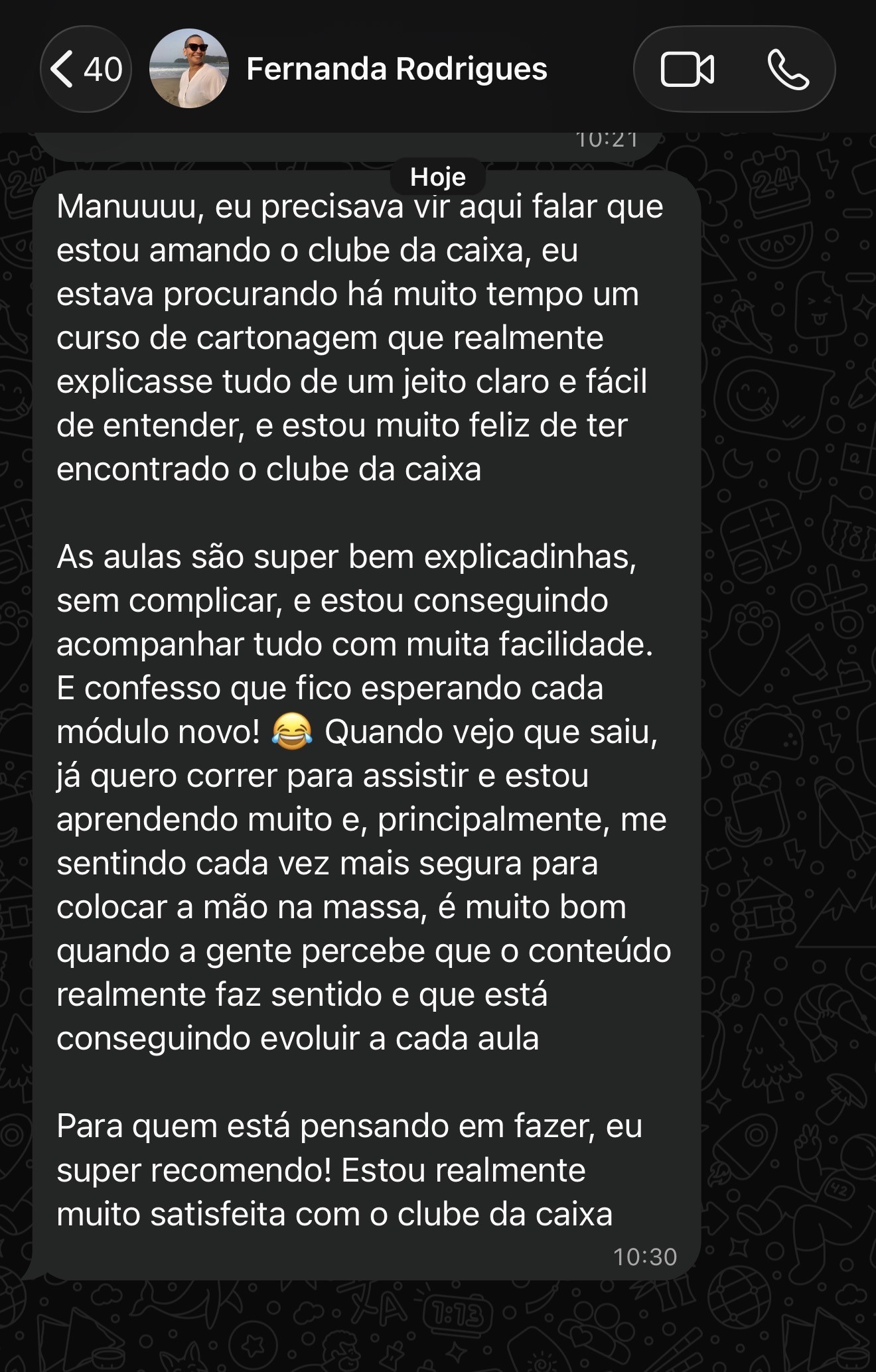 Depoimento de aluna 1